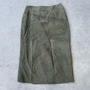 Vintage label Green 100% suede Leather midi length skirt ethereal size 16
